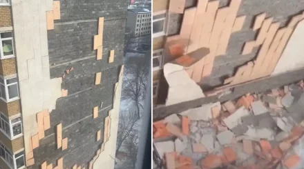 Астанада қатты жел көпқабатты үйдің сыртқы қабатын жұлып әкетті (ВИДЕО)