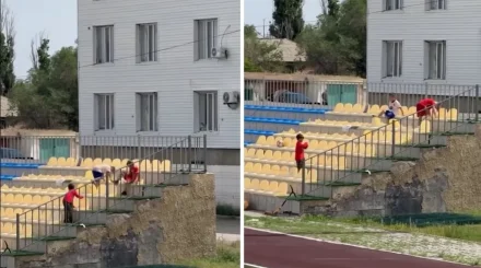 Крушили сиденья: дети устроили погром на трибуне стадиона в Сатпаеве (ВИДЕО)
