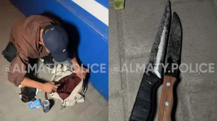 Размахивал ножами: вооруженный мужчина устроил переполох в Алматы (ВИДЕО)
