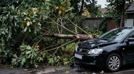 Чудом выжили: дерево рухнуло на автомобиль с людьми в Жетысу