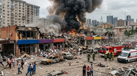 Взрыв спровоцировал крупный пожар: уничтожены сотни магазинов