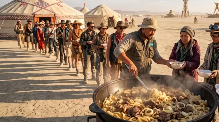В пустыне Невады казахи готовят бешбармак для 5 тысяч человек на Burning Man
