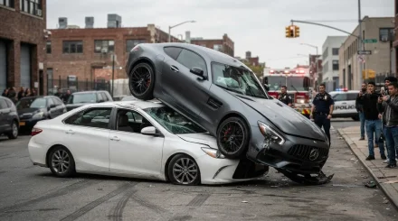 Mercedes во время погони приземлился на автомобиль с женщиной внутри