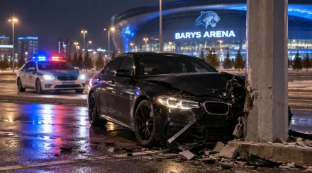 «Дрифт не удался»: BMW на полной скорости влетел в столб в Астане