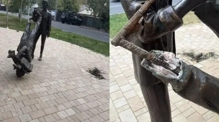 В Астане задержали двух молодых людей за повреждение скульптуры на Аллее журналистов