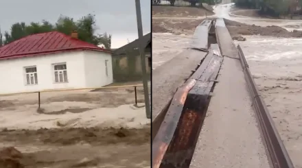 Қазығұртта нөсер жаңбырдан кейін сел жүріп, ауыл көшелерін су басып қалды (ВИДЕО)