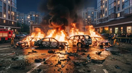 Сразу пять автомобилей загорелись на парковке возле жилого комплекса в Астане