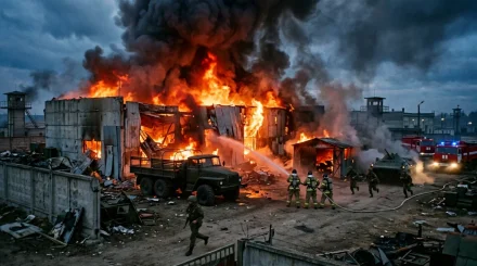 На военной базе произошел крупный пожар, есть погибшие и пострадавшие