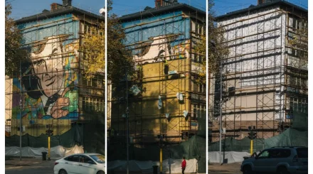 В Алматы спрятали под новым фасадом знаменитый мурал «Отец яблок»