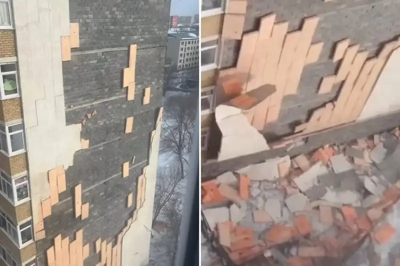 Астанада қатты жел көпқабатты үйдің сыртқы қабатын жұлып әкетті (ВИДЕО)