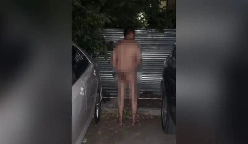 В Астане сняли на видео голого мужчину, разгуливавшего во дворе ЖК