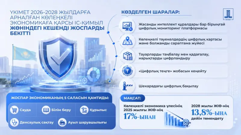 Көлеңкелі экономикамен күрес: Үкімет 53 іс-шараны қамтитын жоспарды бекітті