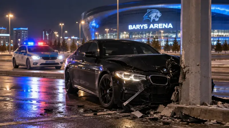 «Дрифт не удался»: BMW на полной скорости влетел в столб в Астане