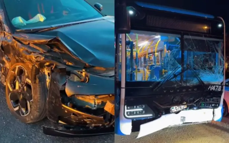 Столкновение автобуса и Zeekr закончилось госпитализацией четырех человек в Астане (ВИДЕО)