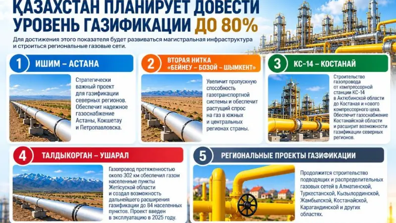 Қазақстан газдандыру деңгейін 80%-ға қалай жеткізуді жоспарлап отыр?
