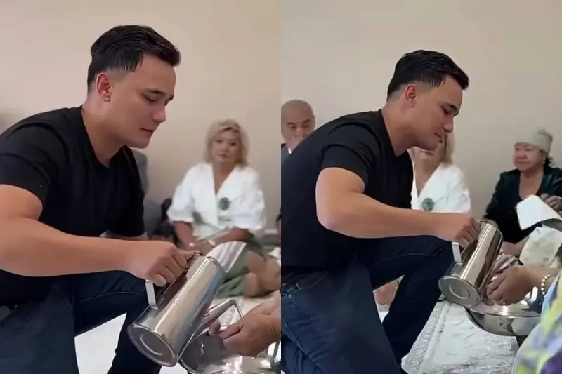 «Одан кішірейіп кетпейсің»: Әли Оқапов қайын жұртында үлкендерге қызмет көрсетті (ВИДЕО)