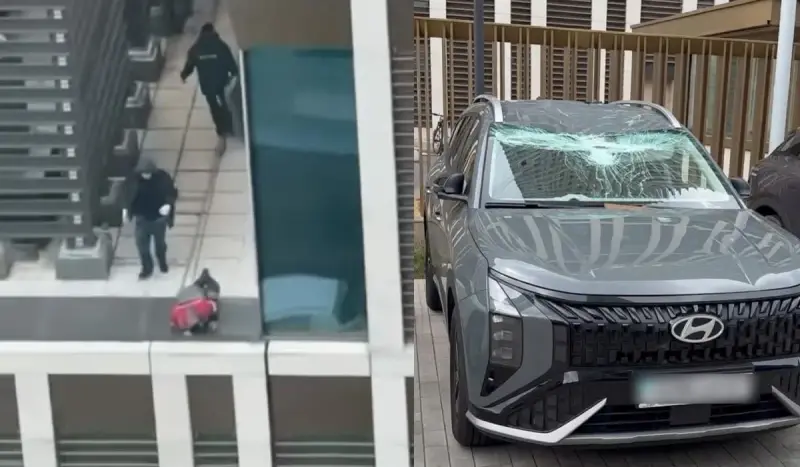 Плита с крыши Talan Towers упала на припаркованные автомобили в Астане (ВИДЕО)