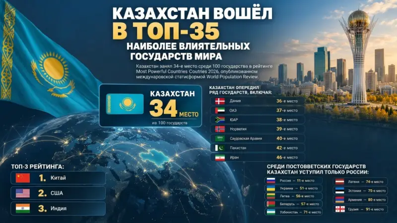 Казахстан вошёл в топ-35 наиболее влиятельных государств мира