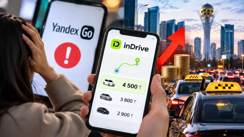 «Яндекс Go» рухнул, цены взлетели втрое: inDrive получил предупреждение в Казахстане