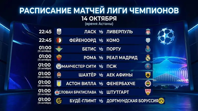 Два топ-матча за ночь: расписание Лиги чемпионов на 14 октября