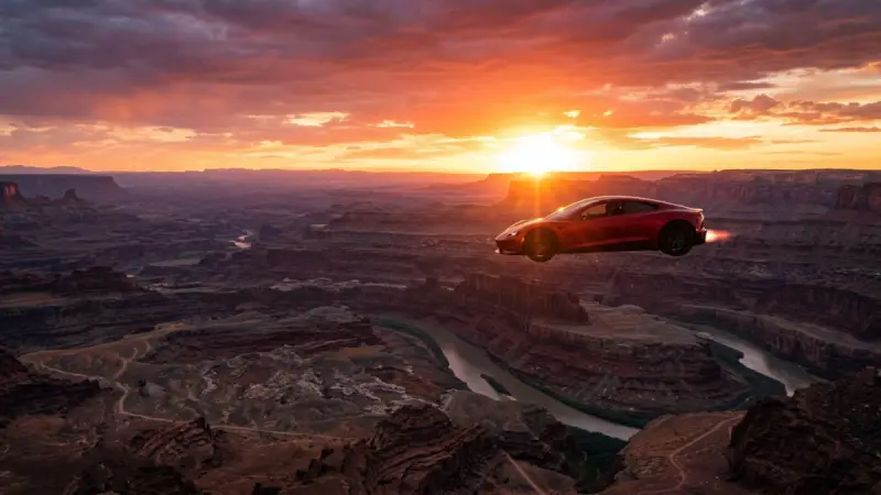 Tesla Roadster готовится прыгнуть через каньон
