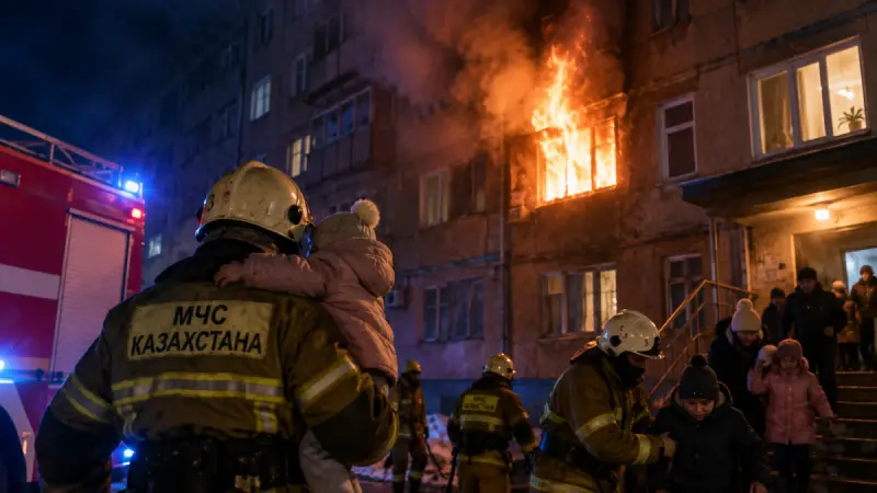 Массовая эвакуация при пожаре в Сатпаеве