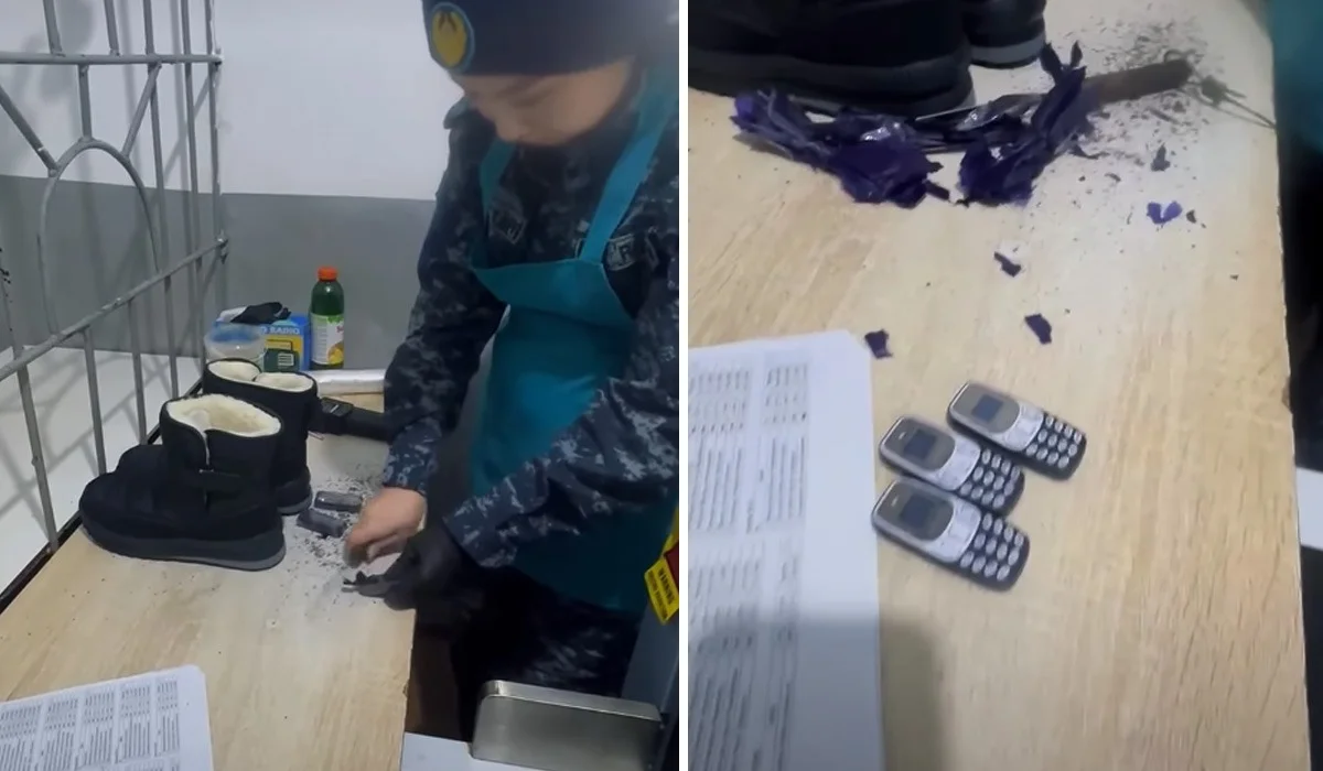 Астанадағы изолятордың күзетші қызы аяқ киім ішінен үш телефон тауып алған – оның видеосы Қазнетті шулатты (ВИДЕО)