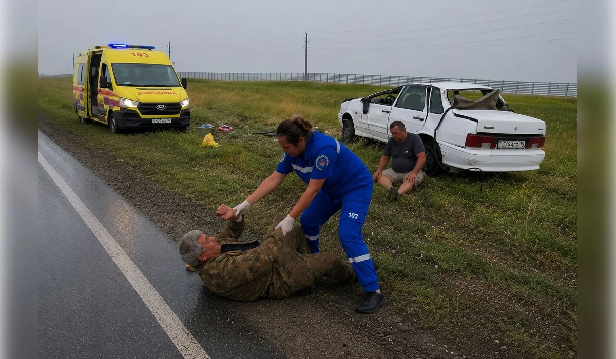 СҚО-да жол апатынан кейін мас жолаушы жедел жәрдем қызметкеріне шабуыл жасады (ВИДЕО)