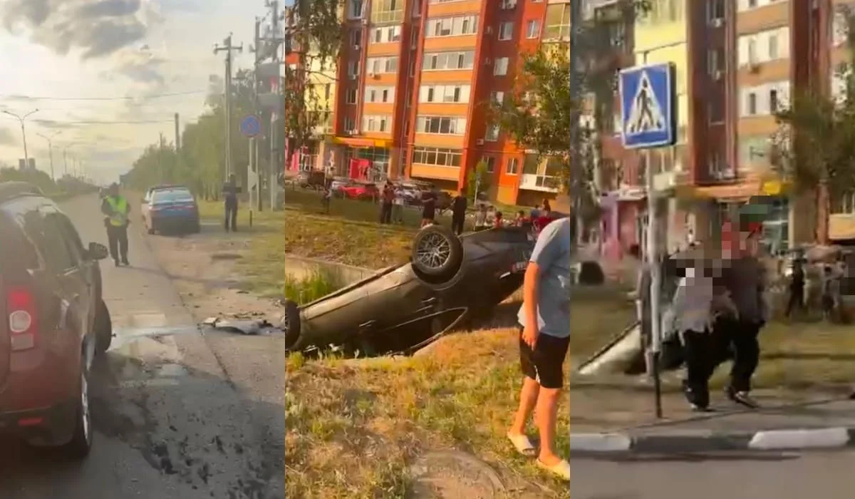 Автомобиль с ребенком перевернулся в овраг после ДТП в Костанае (ВИДЕО)