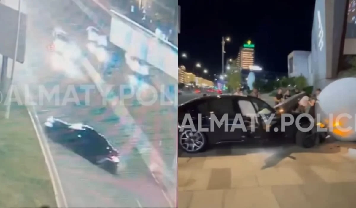 BMW вылетел с проспекта Аль-Фараби и протаранил арт-инсталляцию в Алматы (ВИДЕО)