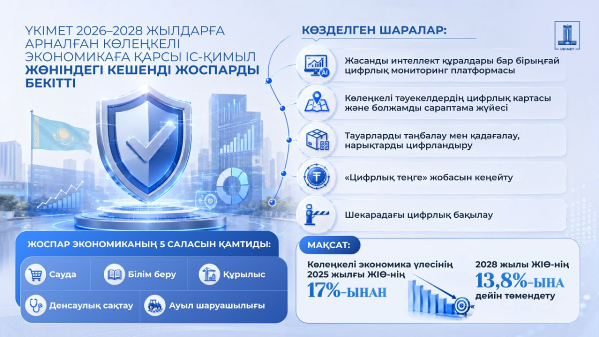 Көлеңкелі экономикамен күрес: Үкімет 53 іс-шараны қамтитын жоспарды бекітті