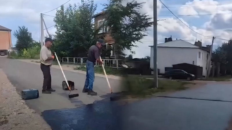 «Красили» новый асфальт к приезду акима? Видео разлетелось в Сети