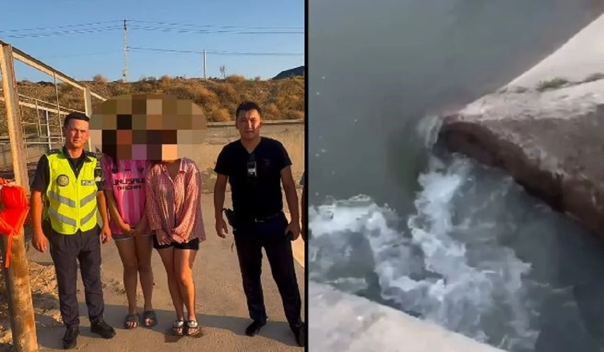 Шымкентте полицейлер өзенге ағып бара жатқан екі қызды аман алып қалды (ВИДЕО)