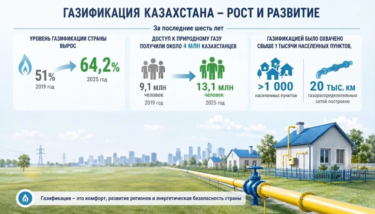 За 6 лет доступ к газу получили еще 4 млн казахстанцев