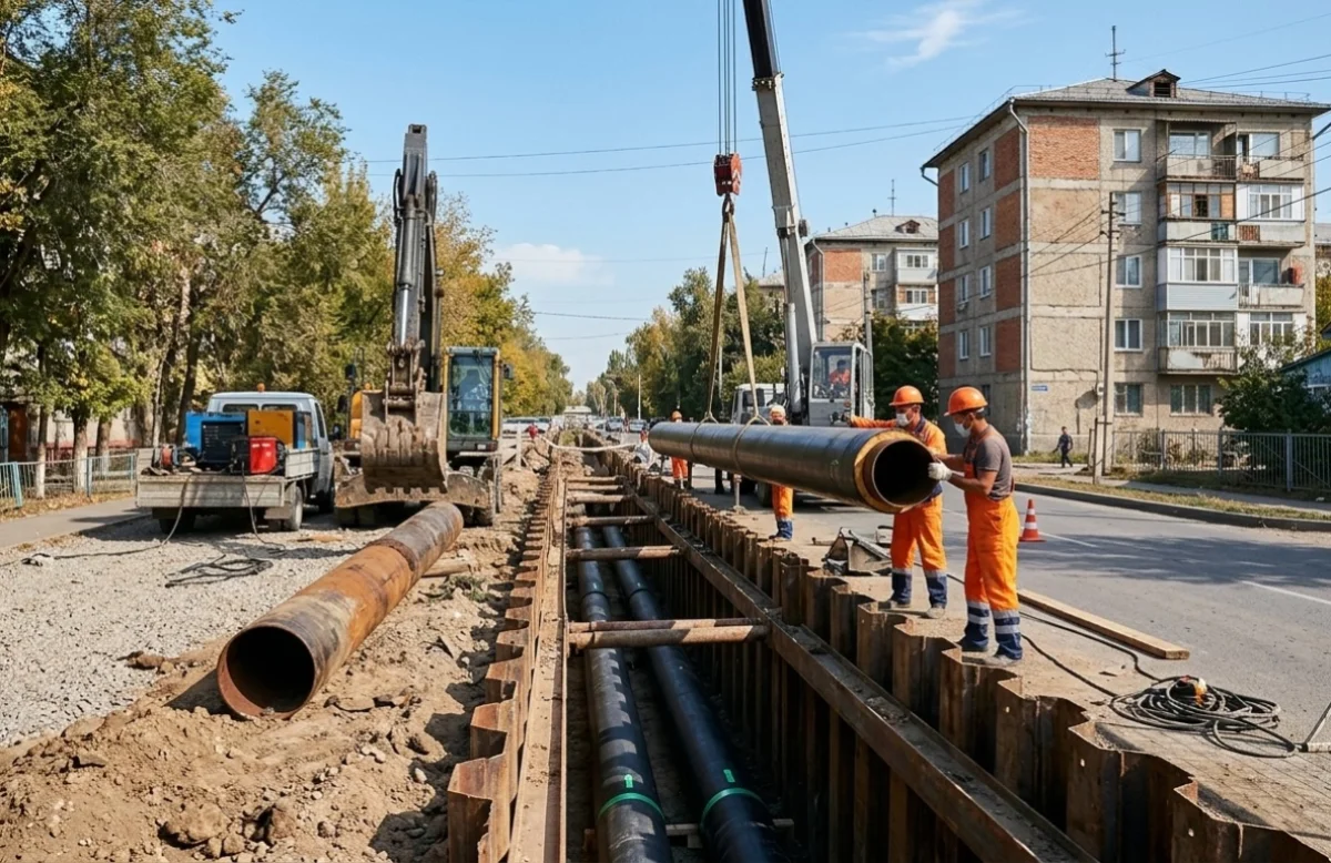 В Таразе завершается обновление изношенных теплосетей на улице Койгельды