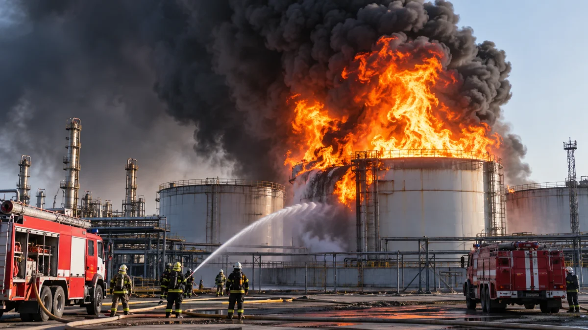 120 тонн нефтепродуктов в огне: крупный пожар произошел на заводе в Кызылорде