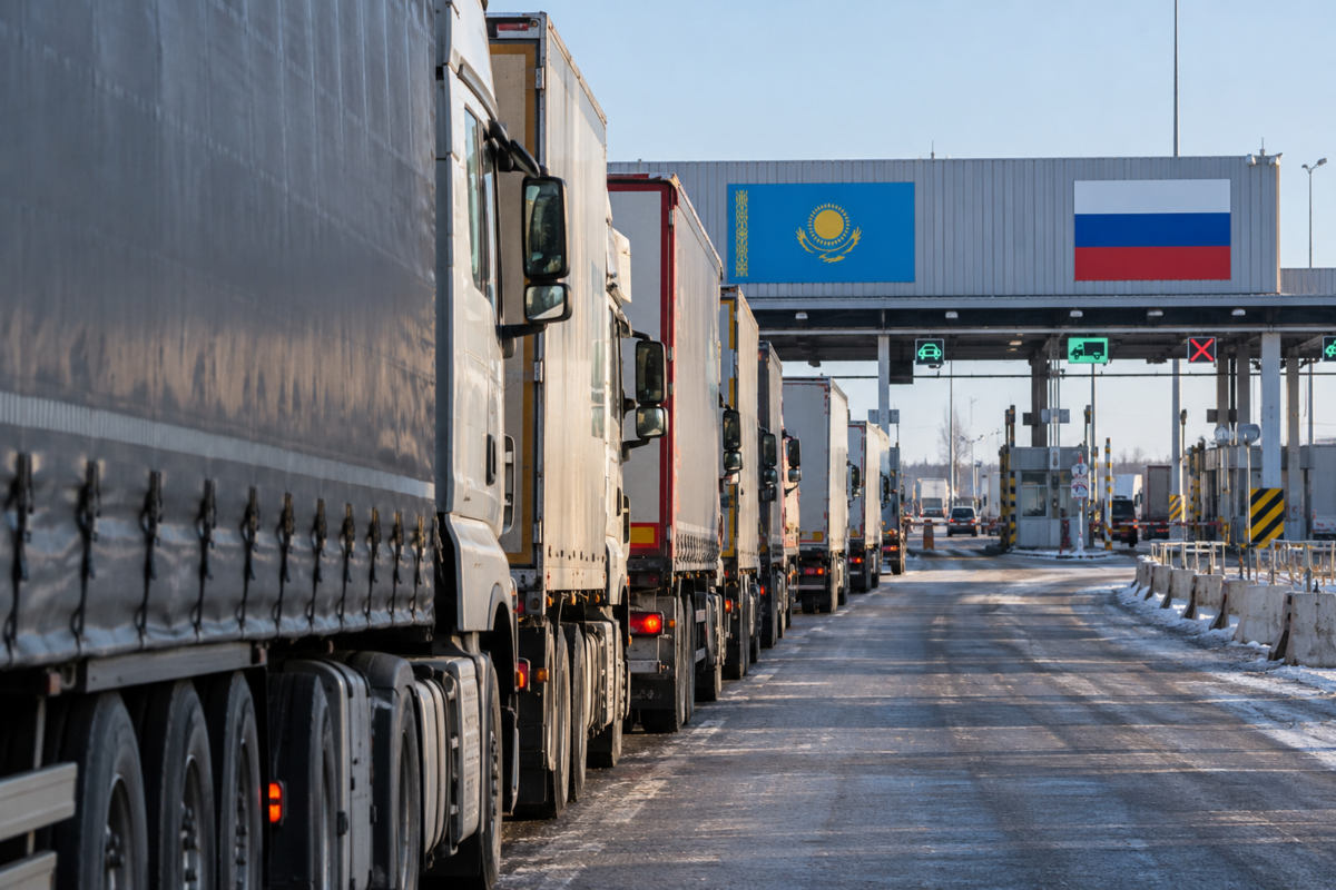 На границе Казахстана и России возникла огромная очередь из фур
